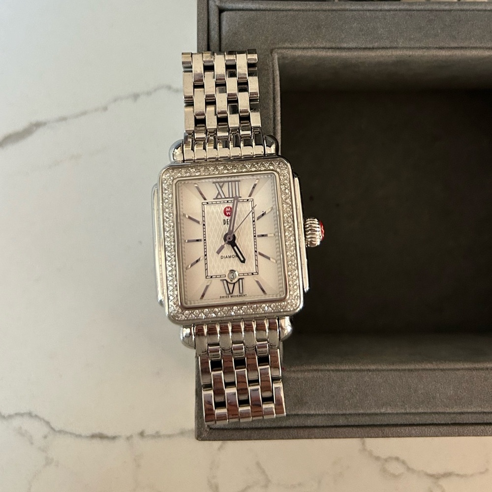Like new Michele Deco Madison stainless diamond watch
